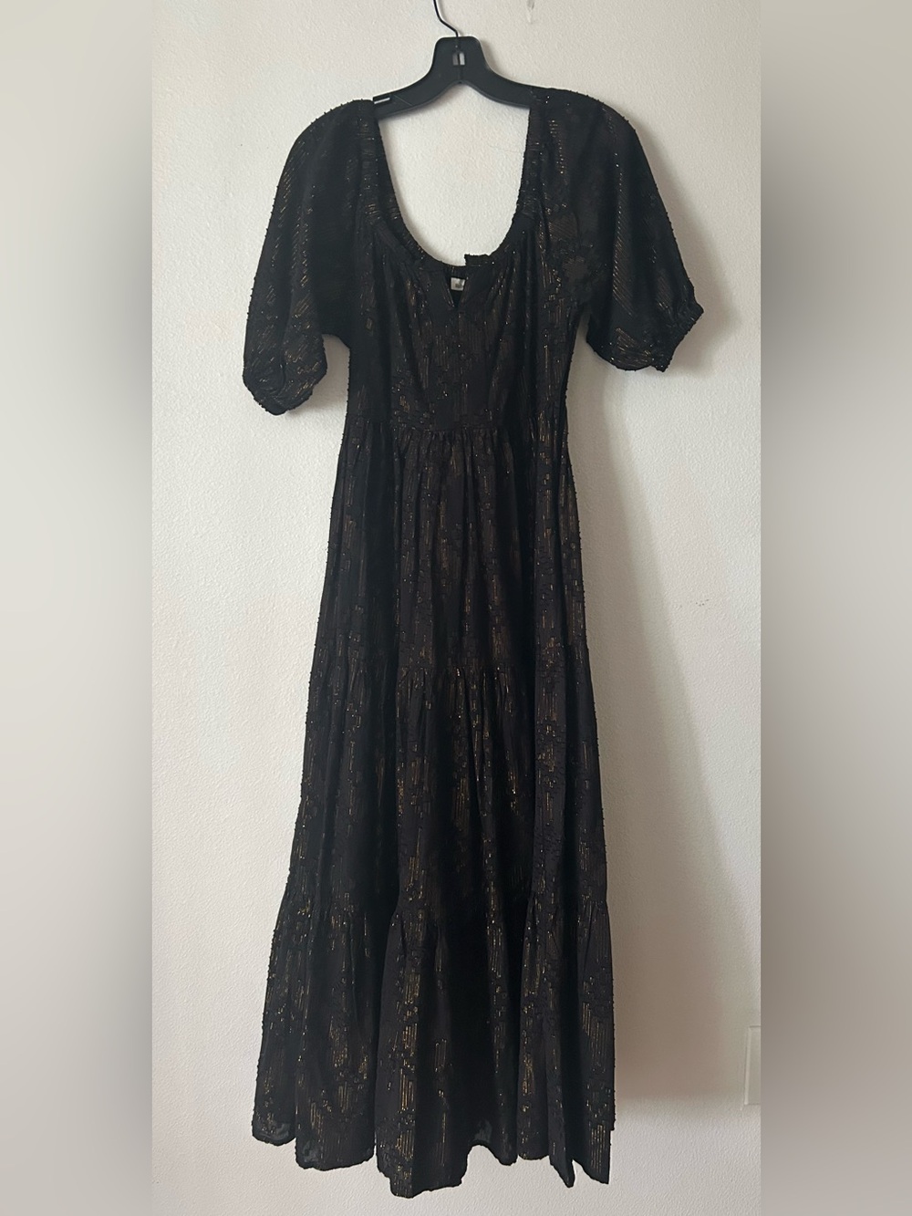 NWT Roller Rabbit Black Maxi Dress with Subtle Gold Accents